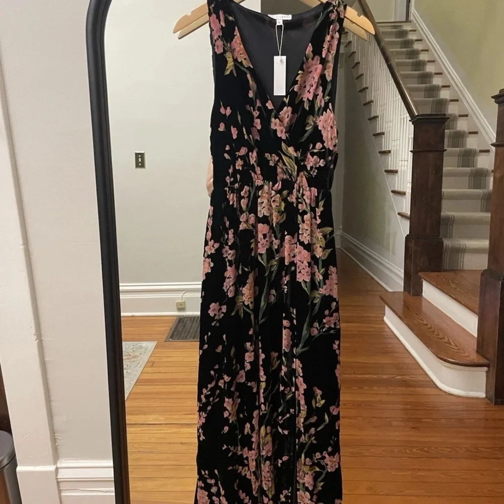 NEW Baltic Born Velvet Floral Black and Pink Wrap Full Length Dress Size Large - Picture 14 of 15